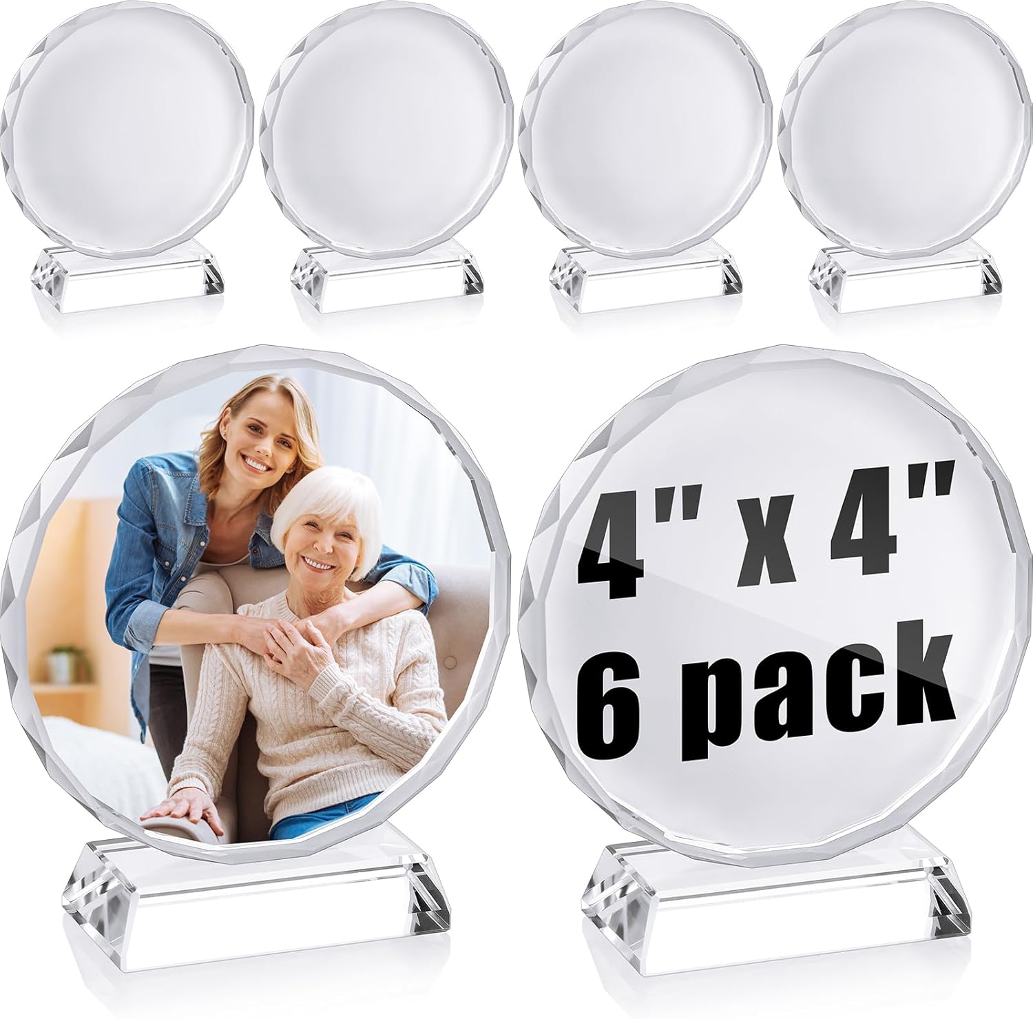 Qunclay 6 Pcs Sublimation Blanks Crystal Sublimation Canvas Blanks Decorative Heat Transfer Photo Frame Crystal Picture Frame for DIY Custom Tabletop Supplies (Round,4 x 4 in)