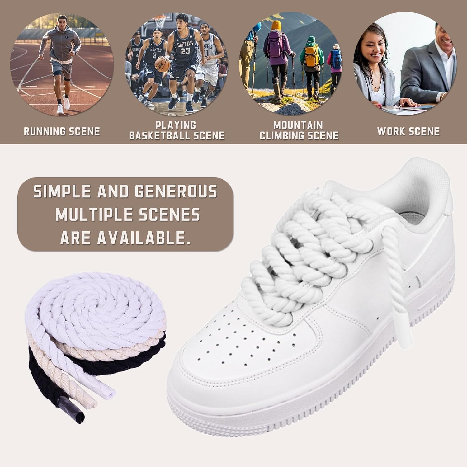 Thick Rope Shoe Shoelaces for Air Force 1, Cotton Chunky Twisted Replacement Shoe Laces for Sneaker