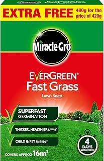 Miracle GRO Evergreen Fast Grass Lawn Seed 480g with a Thank You Sticker - Superfast Germination - Child and Pet Friendly