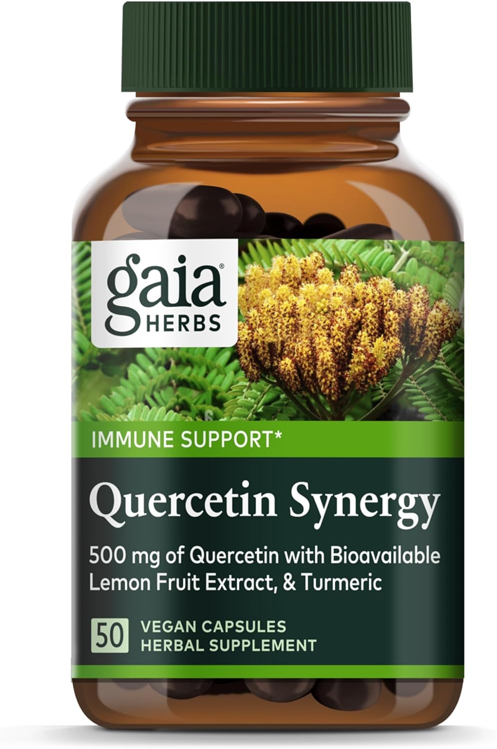Gaia Herbs Quercetin Synergy - Supports Immune Health* - Wellemon Lemon Fruit Extract - 50 Vegan Capsules (50 Servings)