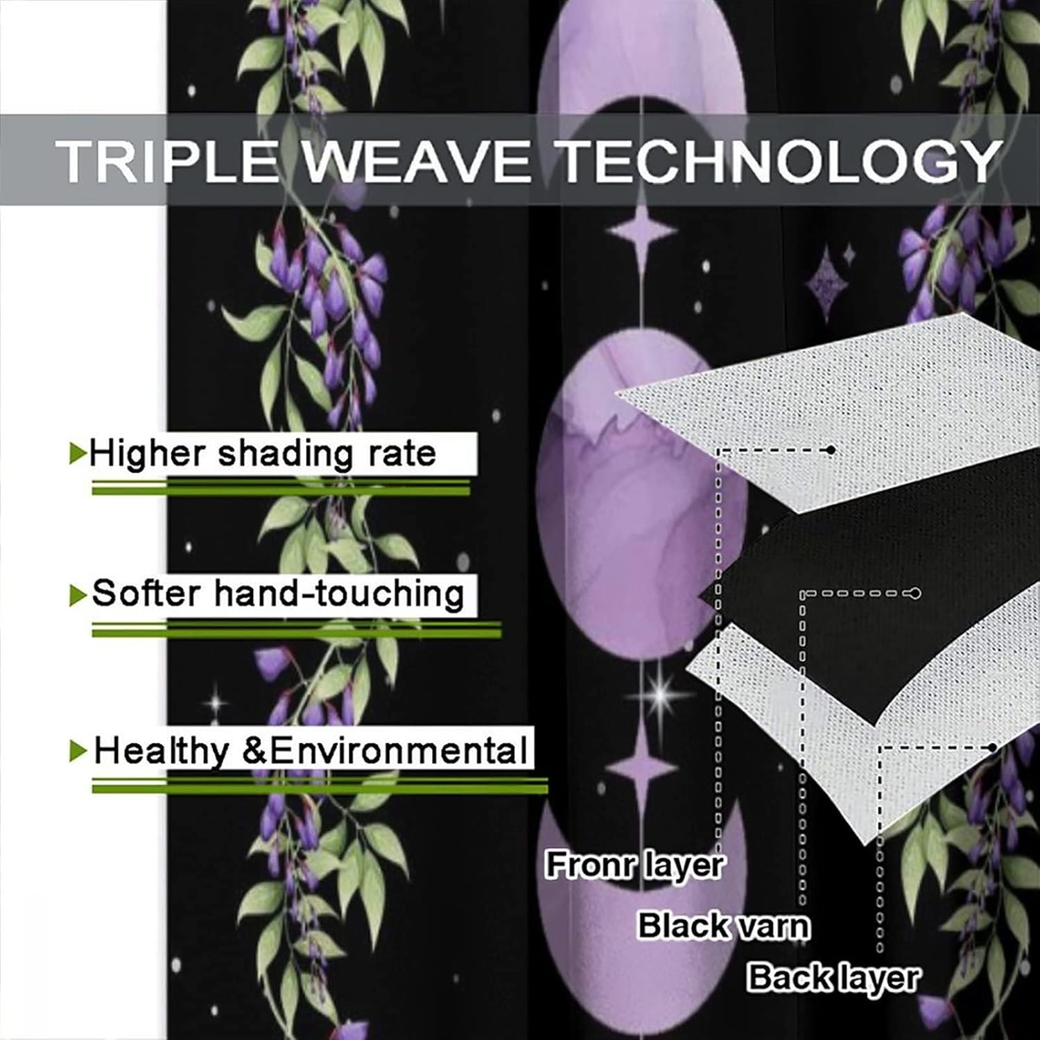 Moon Flower Bedroom Curtains,Natural Plant Phase Moonlight Bohemian Natural Print Living Room Decor Curtains 52x84in, 52x84 Inch【Decor】