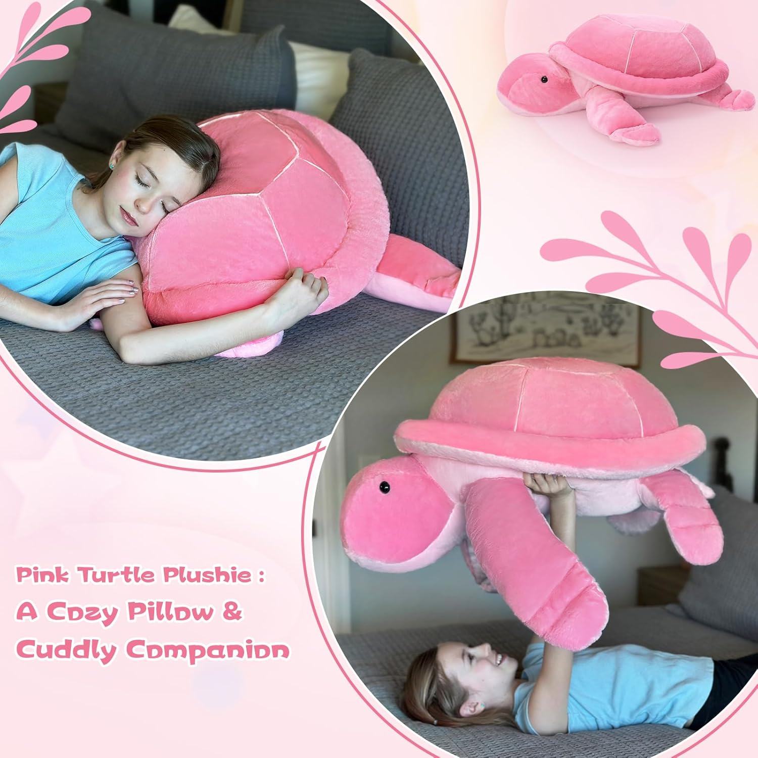 MorisMos Pink Giant Turtle Stuffed Animal 33 inch, Large Stuffed Sea Turtle Plush Toy, Big Soft Turtle Pillow for Girls Women Kids Children Birthday Chrismas