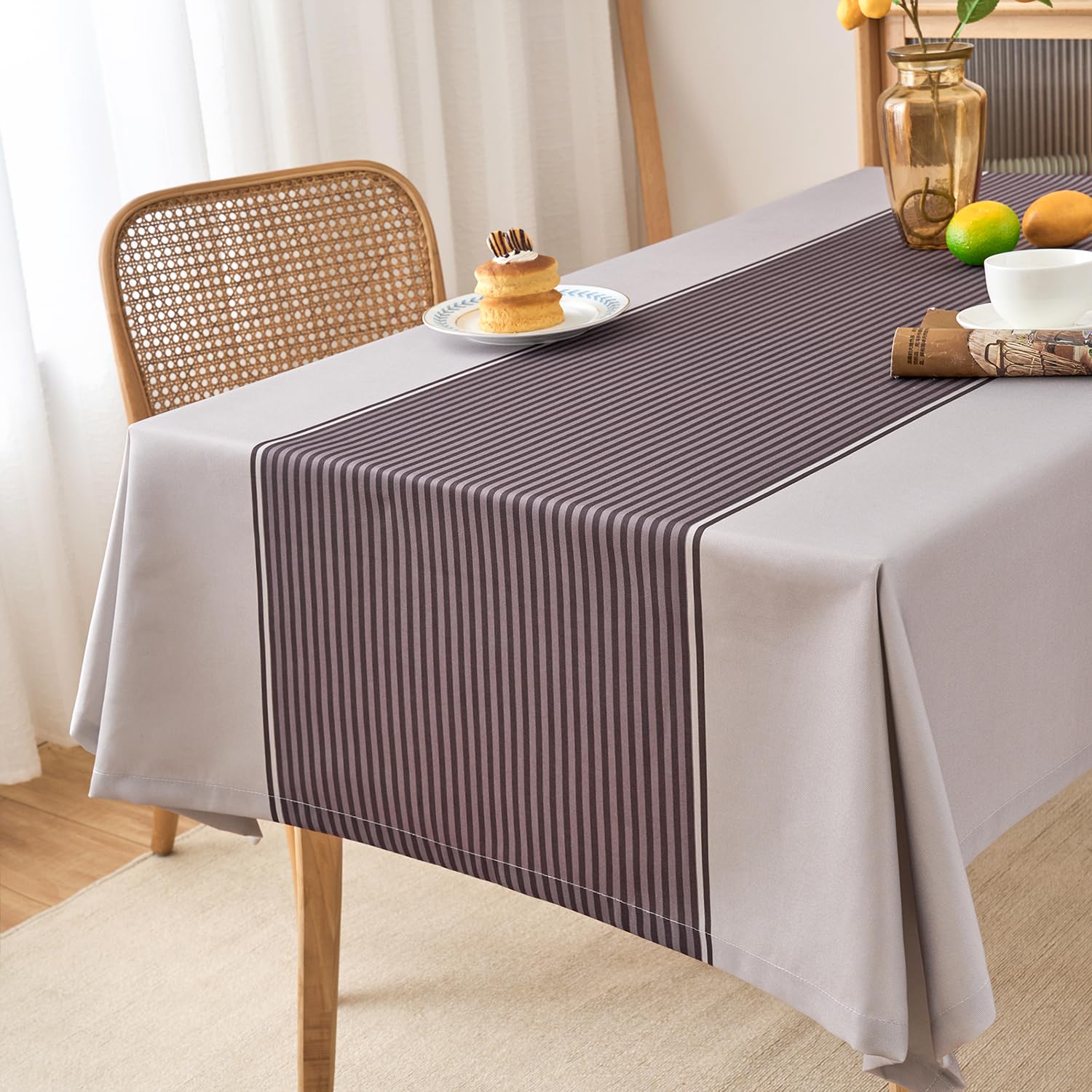 Tovaglia Antimacchia Rettangolare 140x190 Cm | Plastificata Impermeabile In Poliestere Grigio Chiaro E Blu Antracite
