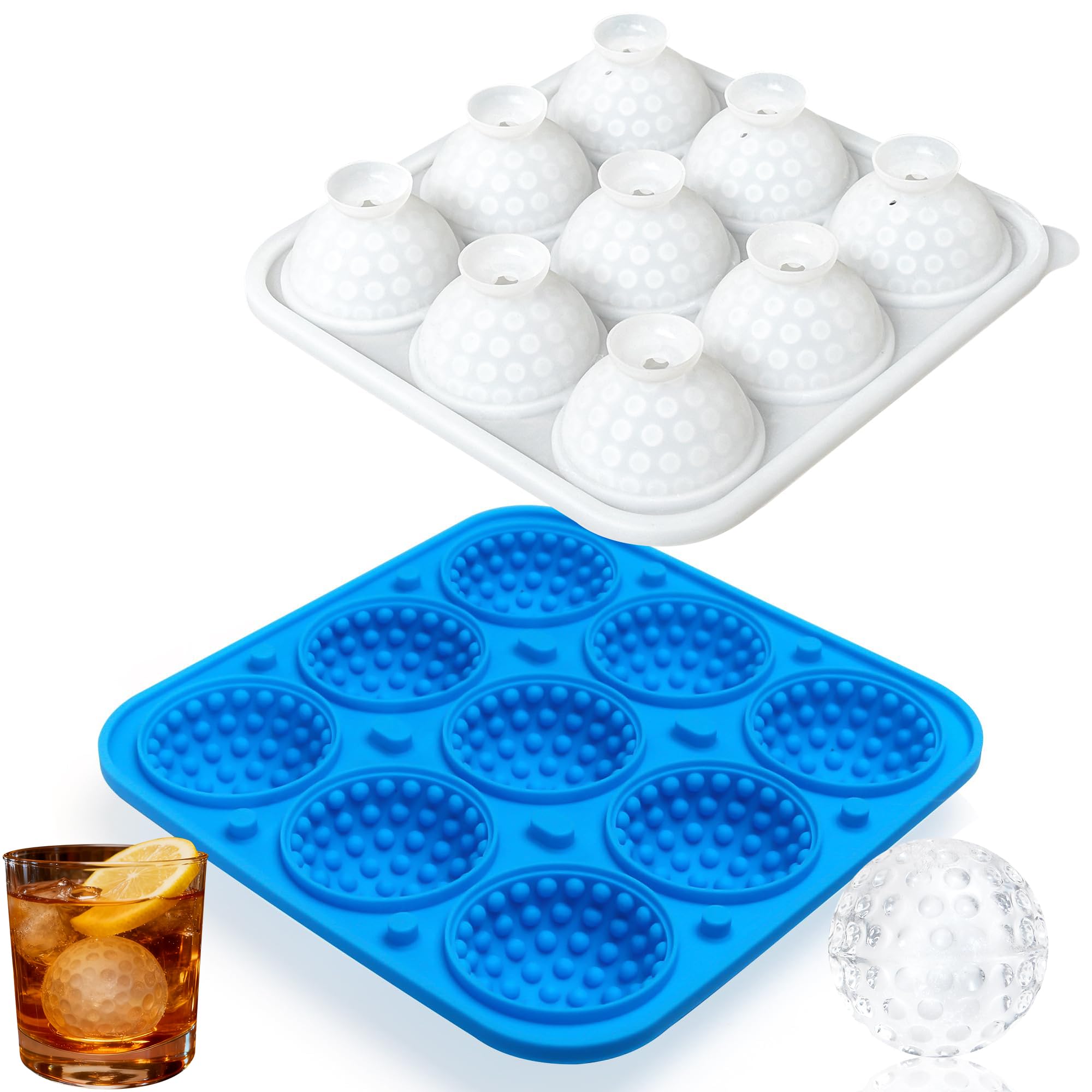Sidosir Moldes de silicona para pelotas de golf con tapa para decoración de pasteles, bola de golf 3D de 9 cavidades para hielo, dulces, bomba de chocolate caliente
