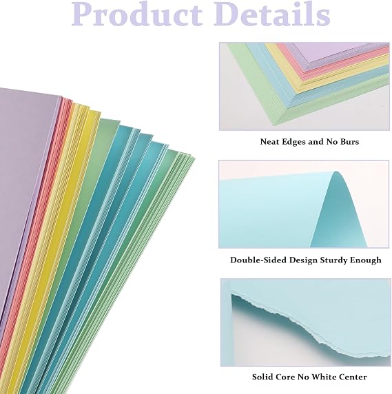 Pastel Card A4, 100 Sheets 5 Colours Rainbow Coloured Card 92lb/250gsm for DIY Crafting Scrapbook Decoration