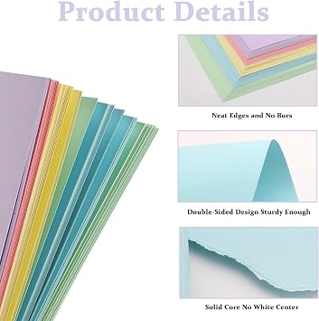 Pastel Card A4, 100 Sheets 5 Colours Rainbow Coloured Card 92lb/250gsm for DIY Crafting Scrapbook Decoration