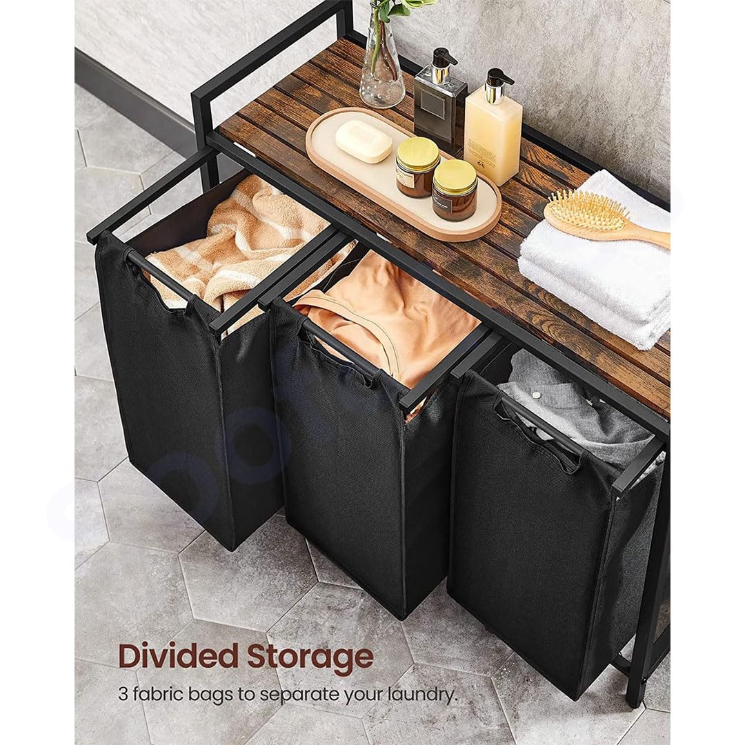 Panier à Linge, 3 Compartiments, 100 L, Roulettes, 6 Étiquettes, Beige Naturel, Gris Tourterelle et Blanc Crème - Maison