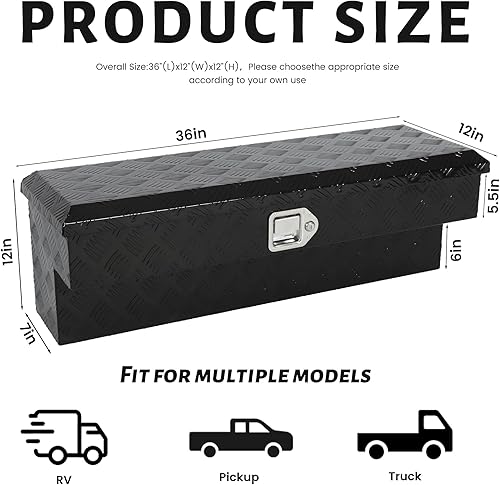 Miniatura 2 de Caja de herramientas de montaje lateral de 36 pulgadas, paquete de 2, 36 x 12 x 12 pulgadas, caja de herramientas de aluminio con cerradura y