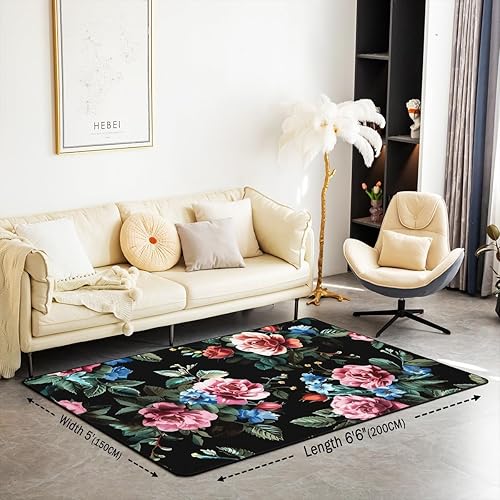 Miniatura 2 de Feelyou Alfombras de sala de estar, alfombra de 5 x 7 pulgadas, retro, floral, bohemio, alfombra decorativa para interiores, diseño floral
