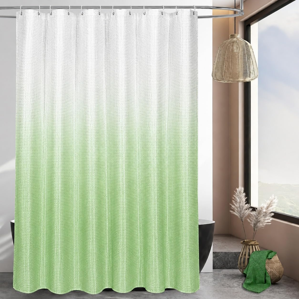 HOMETHREADS Embrace Luxury with Our 6-Feet Long Premium Polyester Shower Curtain with 12 Hooks for a Lavish Bathroom Ambiance | Stylish, Splendid, and Perfectly Sized (Grey_Leaf, 180x200cm) — Amazon image 16