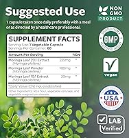 Vista 2 de Cápsulas de Moringa (suministro de 2 meses) de alta resistencia, mezcla avanzada de hierbas enteras en polvo con semillas 20:1 y extracto de hoja