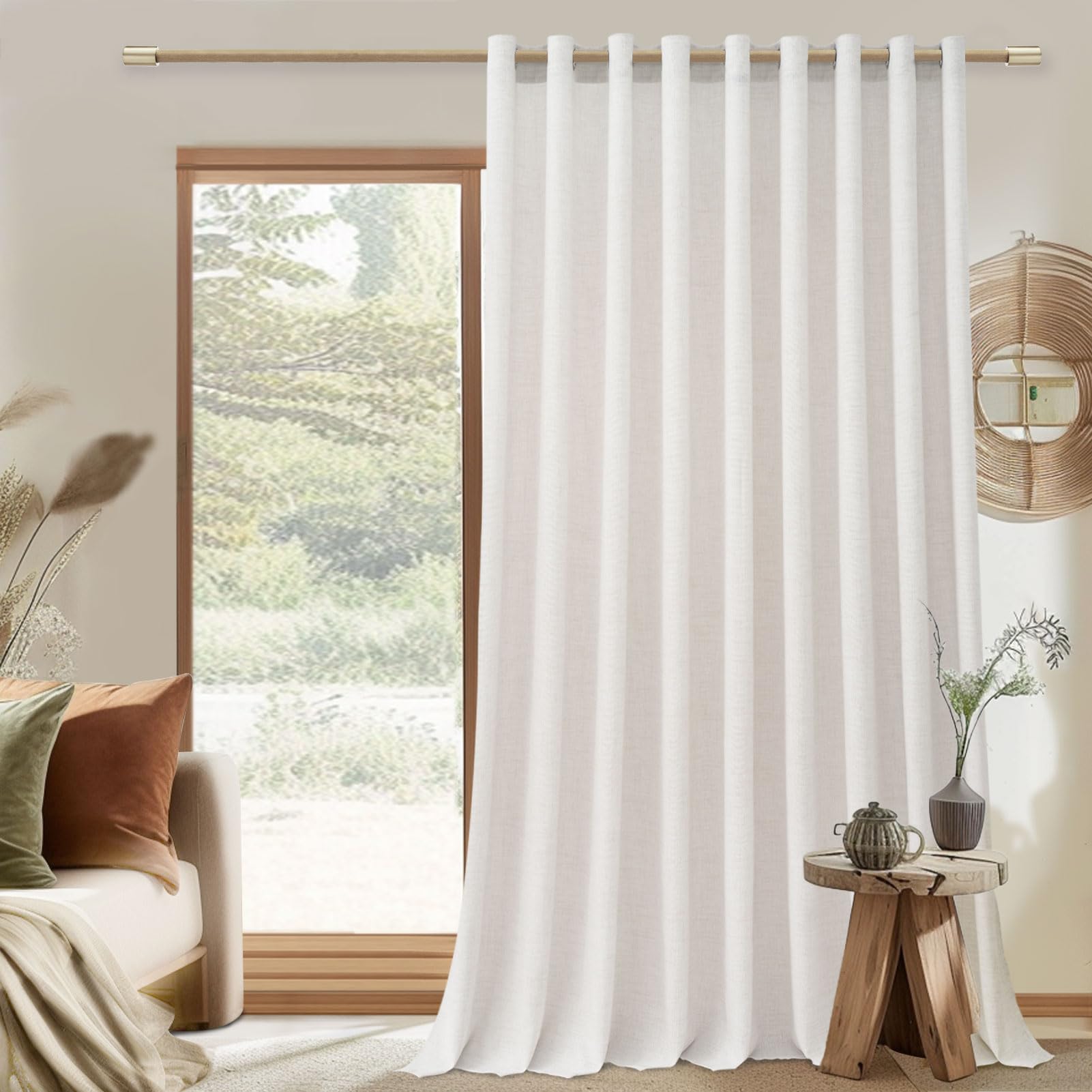 MRTREES Beige Linen Voile Eyelet Curtain 90 Inch Drop, Single Sheer Net Door Curtain for Bedroom and Living Room, 1 Panel Semi-Transparent Window Treatment 228x228 CM 90x90 Inch Beige — image 1