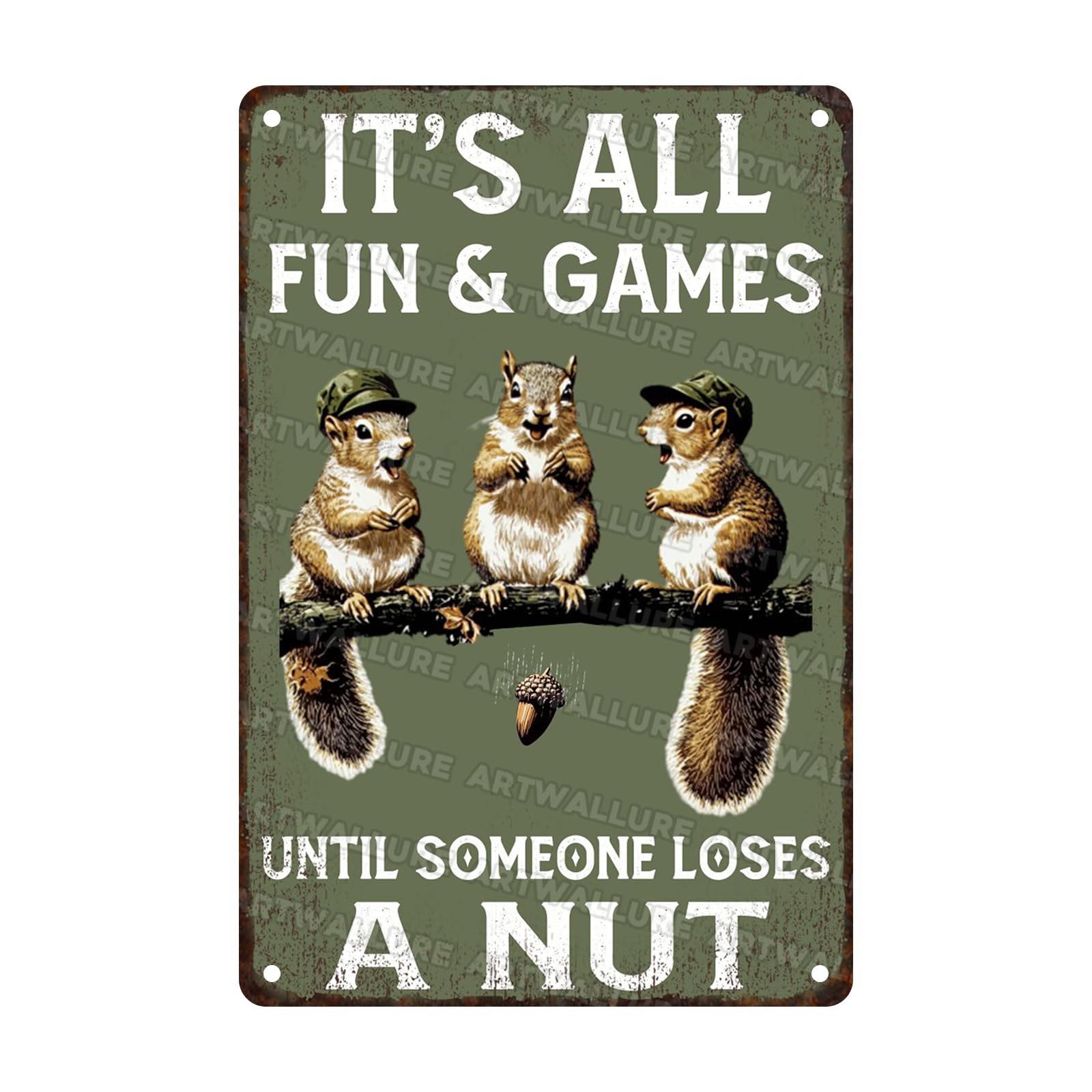 Vintage Metal Tin Sign Squirrel Loses A Nut Fall Harvest Nut House Decor Funny Yard Decor 8x12inch Custom Private Property Signs Outdoor