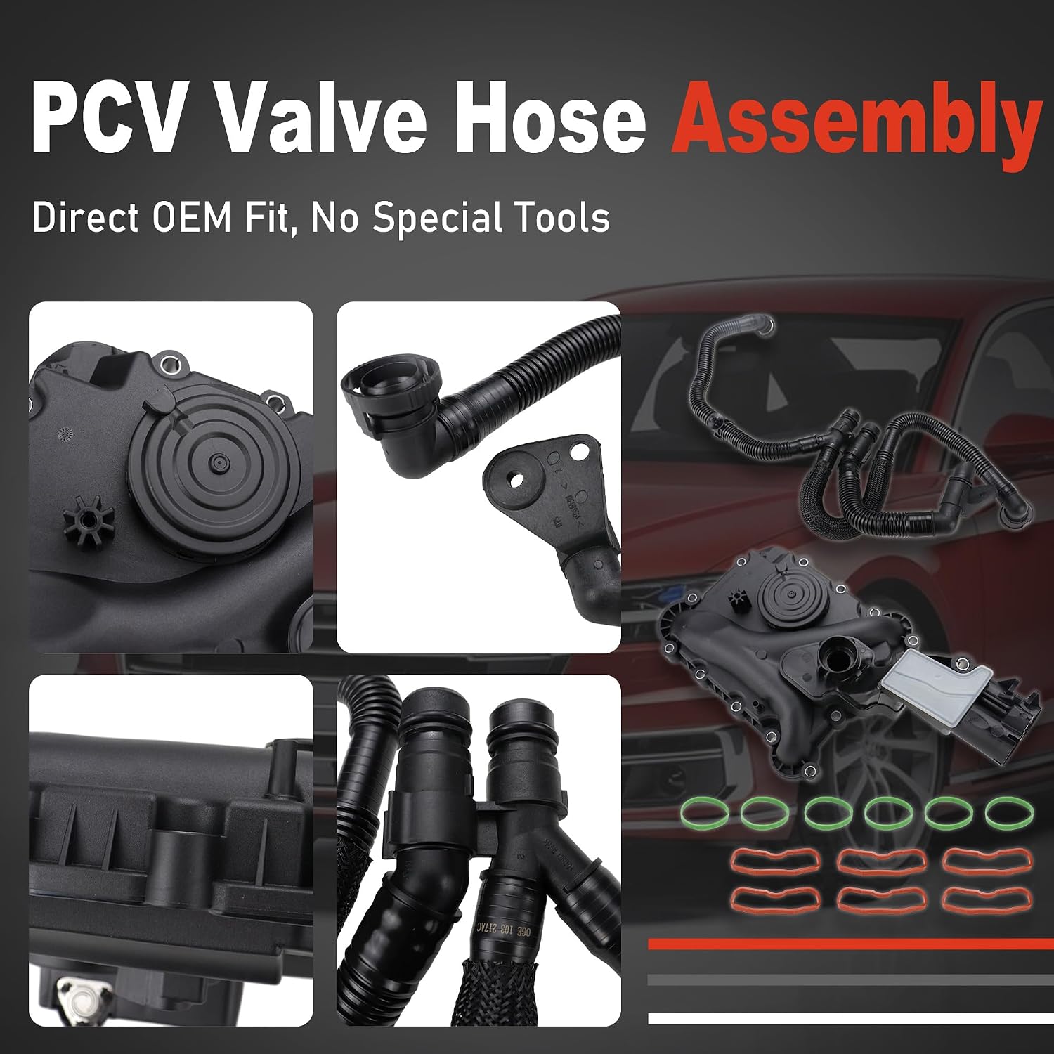 PCV Valve Hose Oil Separator Intake Gasket Kit Compatible with Audi A4 A6