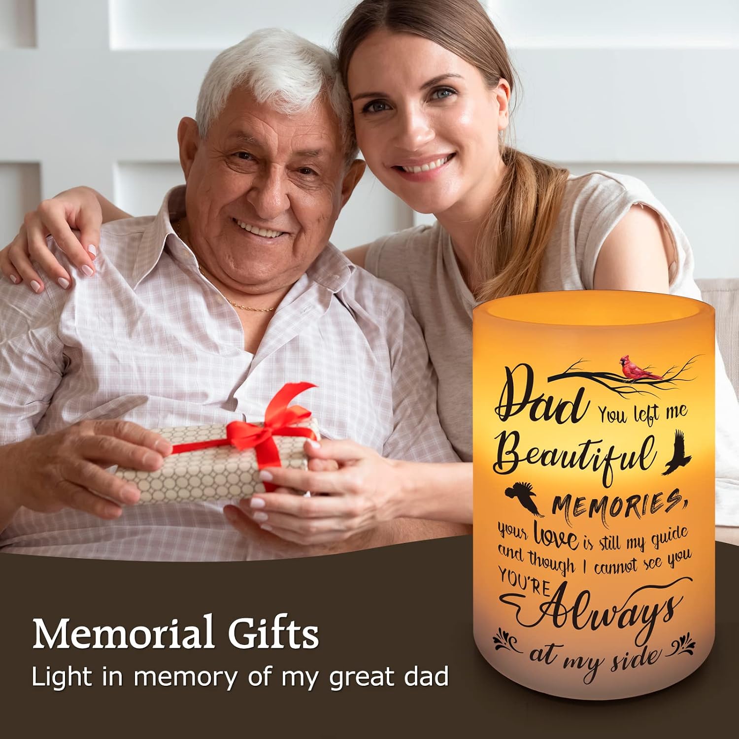 Flameless Memorial Candle, Real Wax LED Light with Timer, Sympathy Gift for Loss of Father, 6 inch x 4 inch