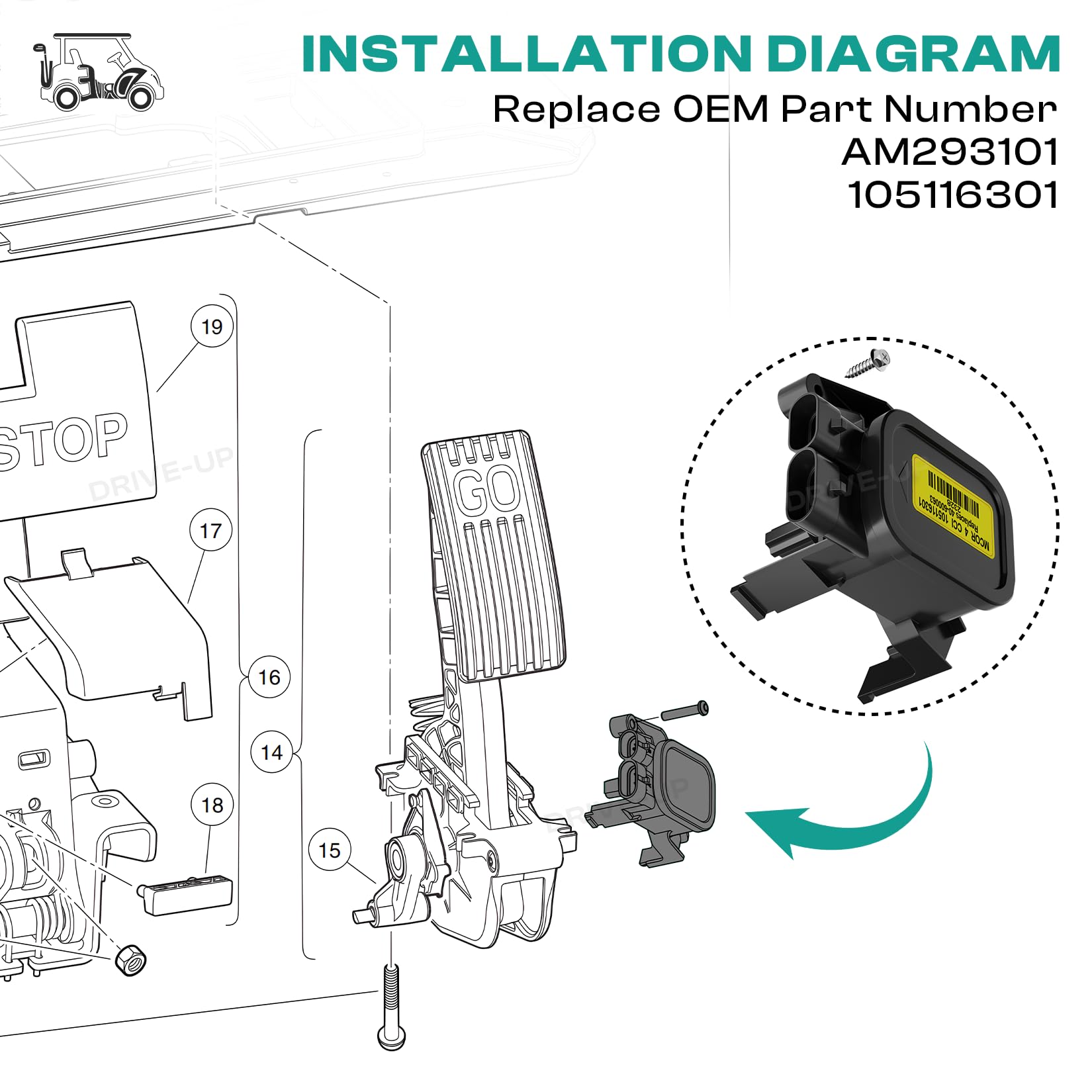 MCOR Potentiomètre D'accélérateur 4 Conversions Pour Club Car DS Am293101 105116301 Mcor 4 Potentiometre Daccelerateur