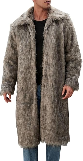 Faux Fur Coat Mens Faux Fur Coat Long Black Jacket Long Sleeve Luxur Elegant Warm Furry Overcoat Outwear 2025 Trendy