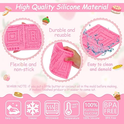 Miniatura 8 de Moldes para fondant con marco vintage, marco de espejo de estilo barroco, molde de silicona, marco de fotos, molde de chocolate, para boda,