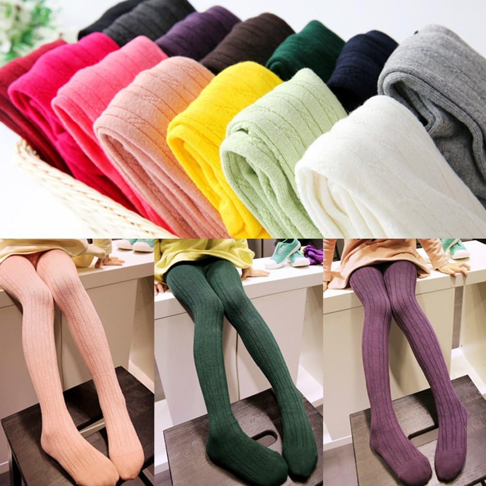Monvecle Girls' Thick Cotton Stockings Socks Stretch Cable Knit Footed Tights