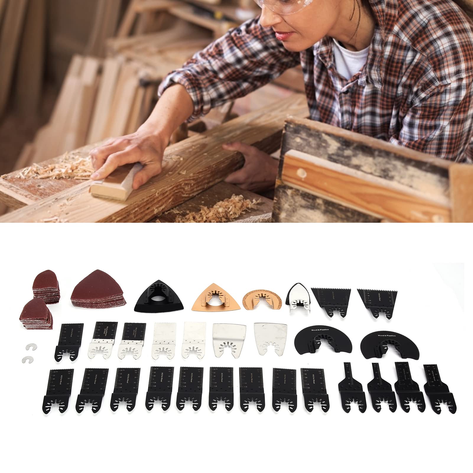 Kit de hojas para herramienta oscilante, hojas de sierra multiherramienta de acero de alto carbono para metal y madera, kit de 22 piezas de accesorios para multiherramienta