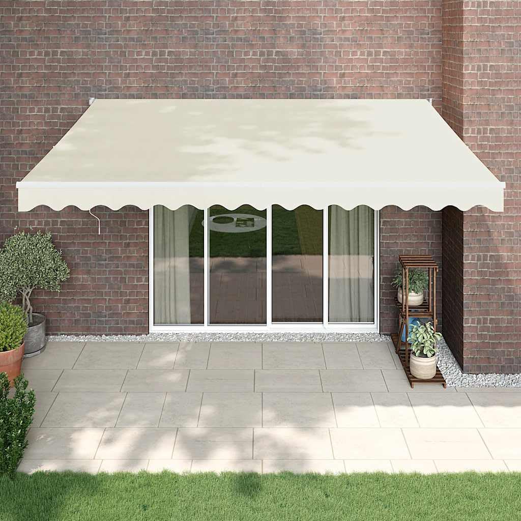 Tenda sole automatica retrattile in tessuto poliestere con rivestimento in PU per giardino balcone e patio modello in crema, dimensioni 4x3 metri, con motore, sistema a parete