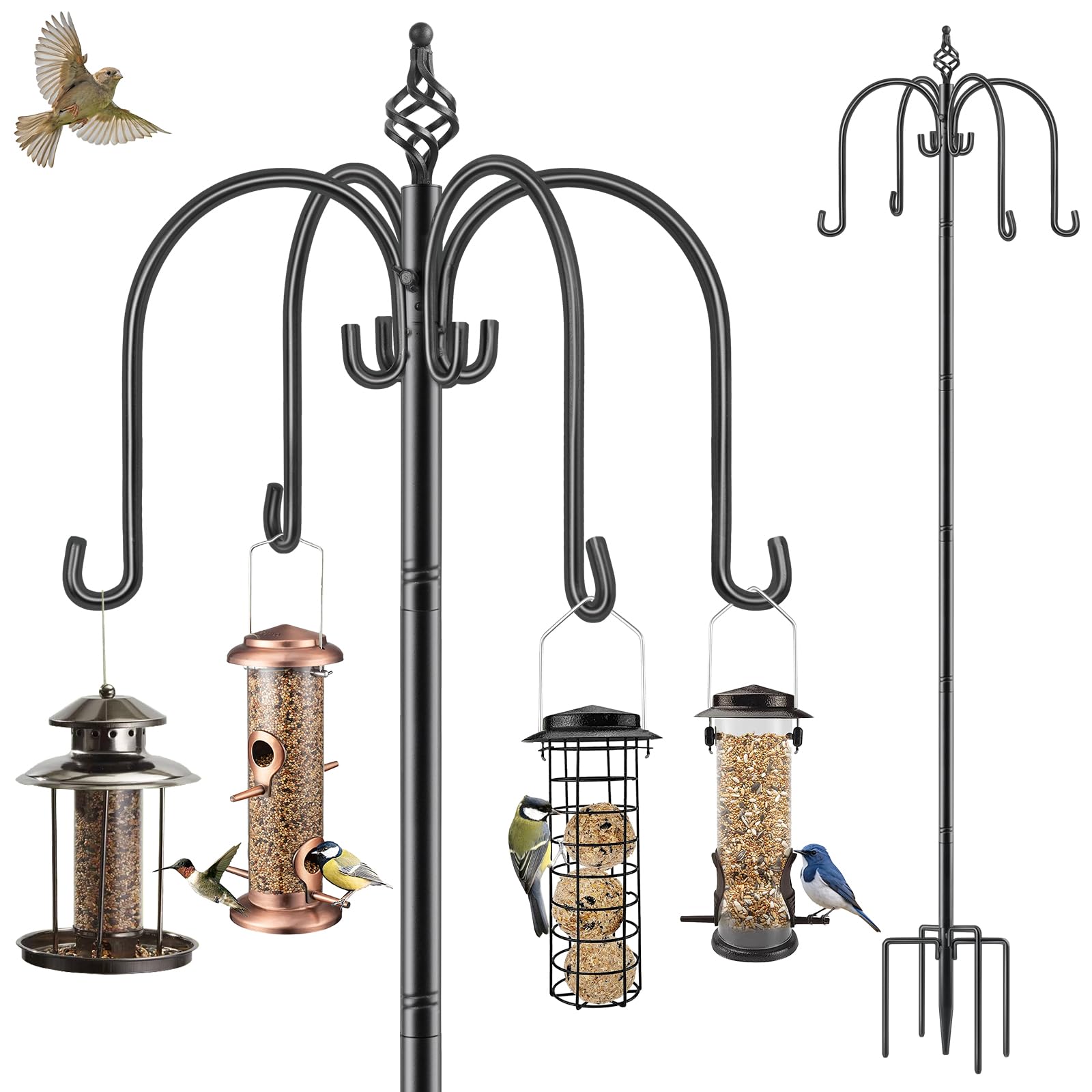 Bird Feeders Hanging Station, 224cm Bird Feeder Pole Stand Heavy Duty Feeding Station Hangers Freestanding Shepherd Crook Hooks for Garden Lights, Lanterns,Plant Baskets