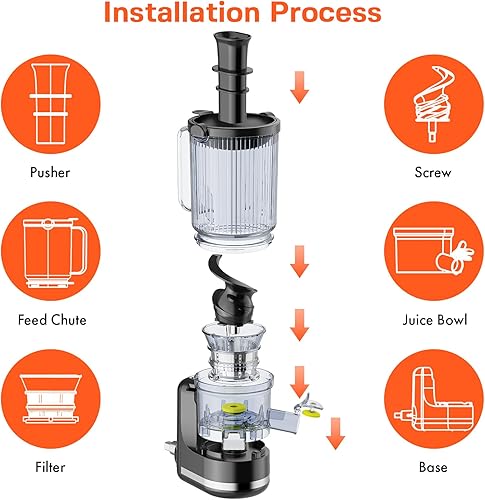 Miniatura 3 de Accesorio exprimidor para ayuda de cocina, exprimidor lento de prensa en frío con canal de alimentación grande de 4.9 pulgadas para frutas y