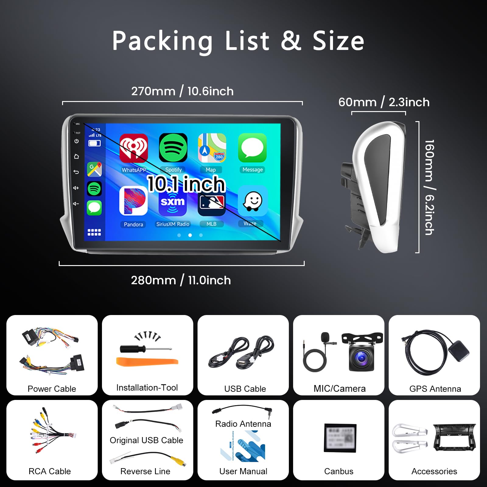 Hodozzy 2G 64GB Android Autoradio per Peugeot 208/2008 2012-2018 Stereo Wireless Carplay Android Auto Mirror Link 10,1 Pollici Touch Screen GPS WiFi, Bluetooth FM/RDS, SWC EQ, 2 Din Radio per Peugeot