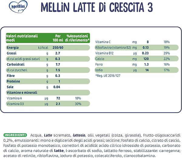 Mellin 3 - Latte di Crescita Liquido per Bambini dal 1° anno compiuto al 2° anno, Pronto all'uso - Formato Convenienza da 6 litri (6x1L) - 4