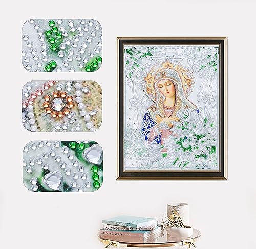 Miniatura 2 de FIVEDRX Kits de pintura de diamantes de imitación de Virgen María Religión 5D con forma especial para adultos, taladro parcial, pinturas de