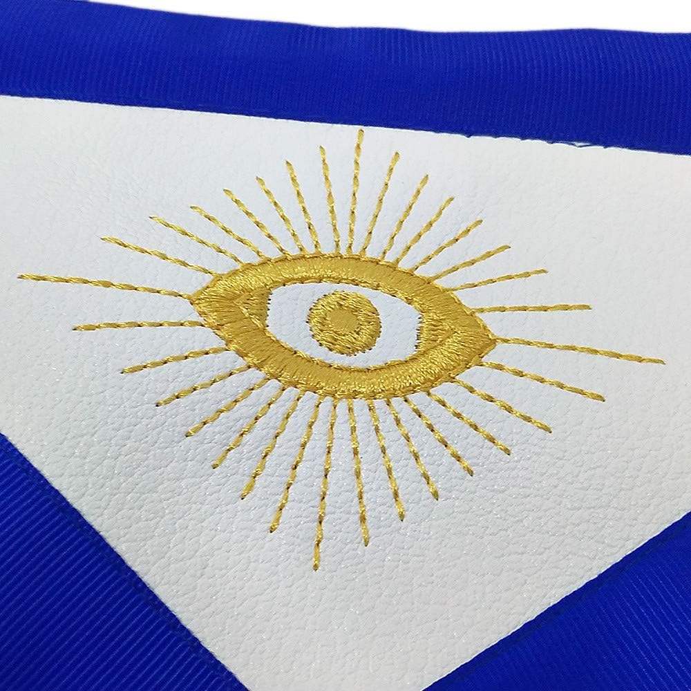 Imason mens Past Master Masonic White Synthetic Leather Apron, White and Blue, Medium