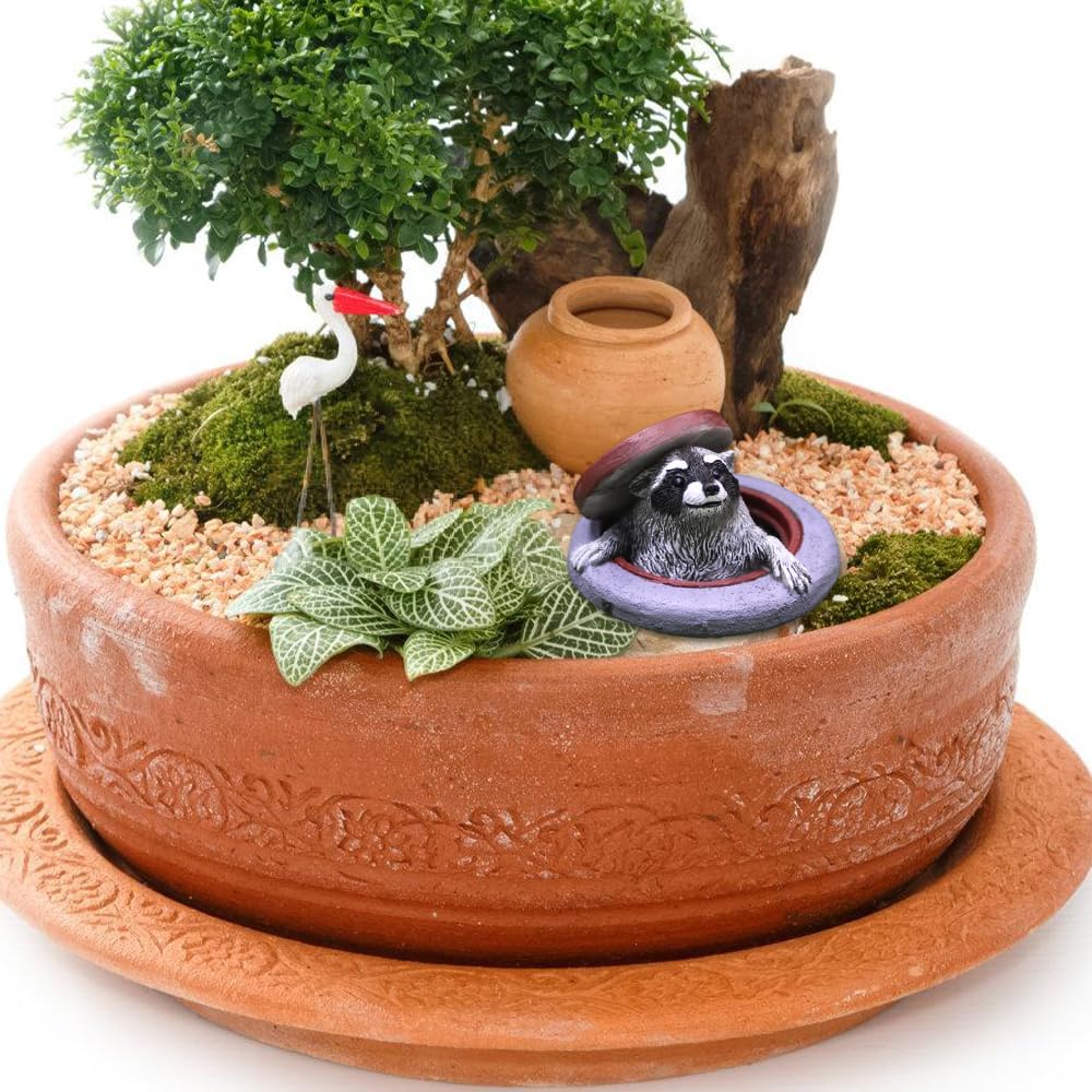 OULIGET Raccoon Garden Statue Ornament,Miniature Simulation Small Animal Resin Sculpture,Cute Flower Pot Fairy Garden Micro Landscape Accessories, Lifelike Decor for Yard Patio image 3
