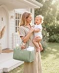 Blissful Diary Couche bébé Caddy Organisateur, Panier de rangement élégant pour les essentiels nouveau-nés et station de couches, Cadeau pour la douche bébé et l'enregistrement must-have, Sage Green