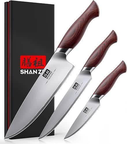 SHAN ZU Japanese Knife Set 3 PCs, 10Cr15Mov High Carbon