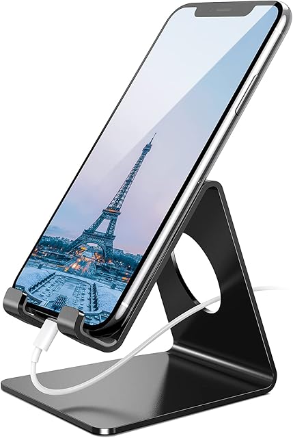 Amazon Brand - Eono Phone Stand Universal Phone Holder Dock Cradle, Cellphone Compatible with iPhone 14 Pro Max Plus 13 mini 12 11 XS XR X 8 7 6 6s Plus, Switch, HUAWEI, Galaxy Note A, S - Black