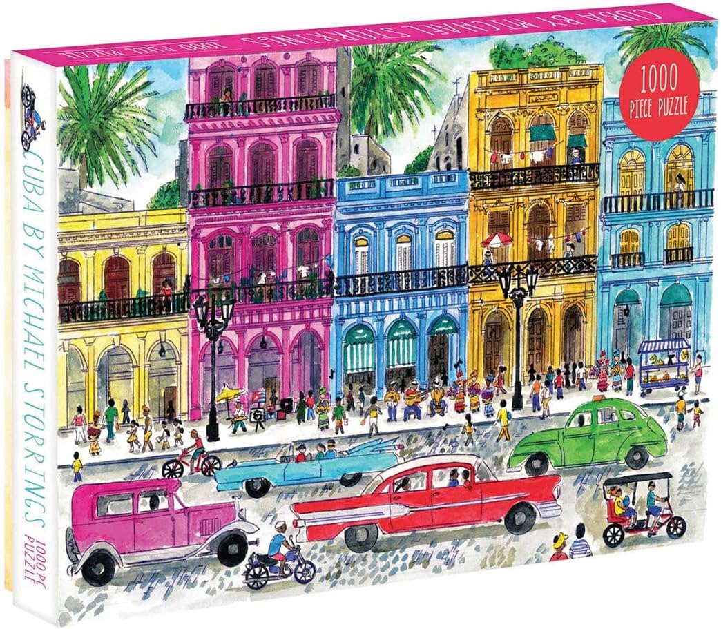Galison - Cuba 1000 Piece Jigsaw Puzzle for Adults | Illustrated by Michael Storrings, Cityscape, Art Deco, Havana, Challenging, Recycled Paper, No Dust, Finished Size 27" x 20"