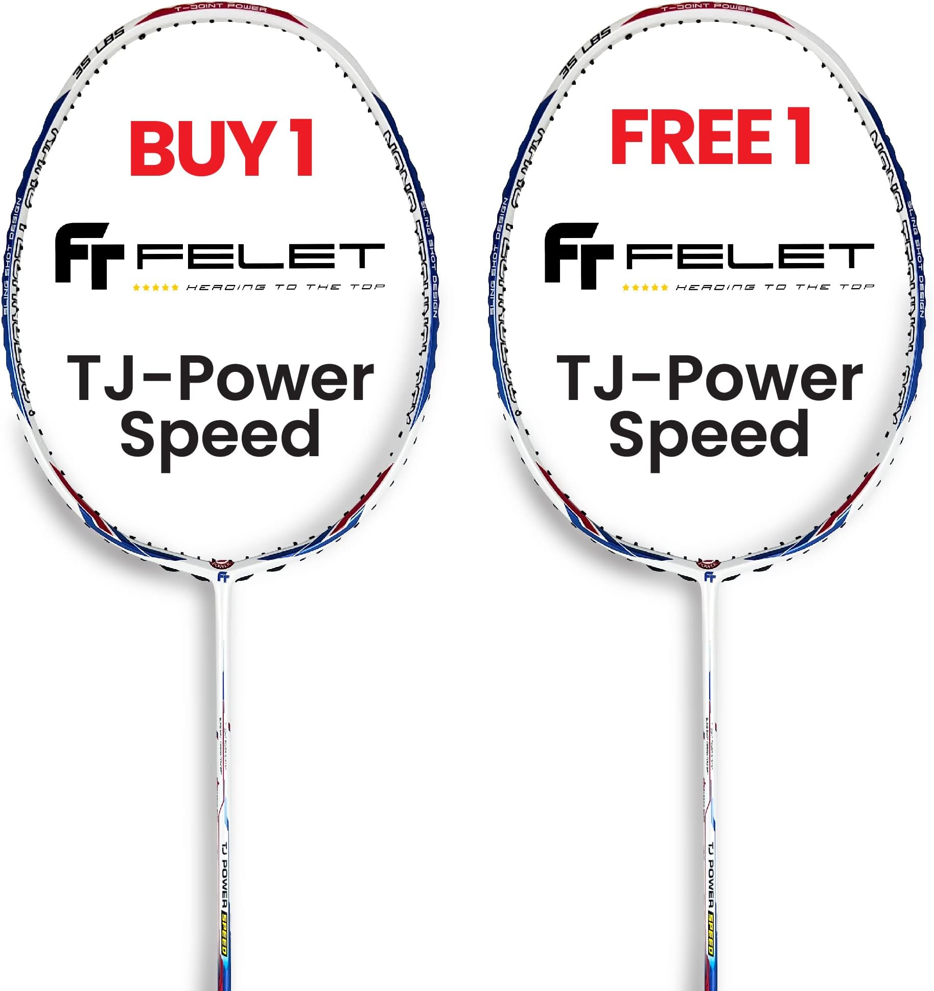 Felet 2X TJ Power-Speed (White Blue) Badminton Racket - 3 in 1 Combination Frame with Japan Hot Melt Graphite, 35lbs Max Tension (4UG1) | Buy 1 Free 1