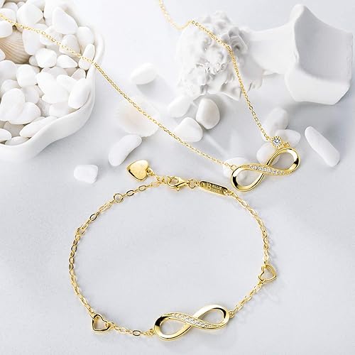 Miniatura 3 de Conjuntos de Collar y Pulsera de Plata de Ley 925 Billie Bijoux, Símbolo de Amor Infinito, Collar y Pulsera Chapados en Oro Blanco, Joyería para