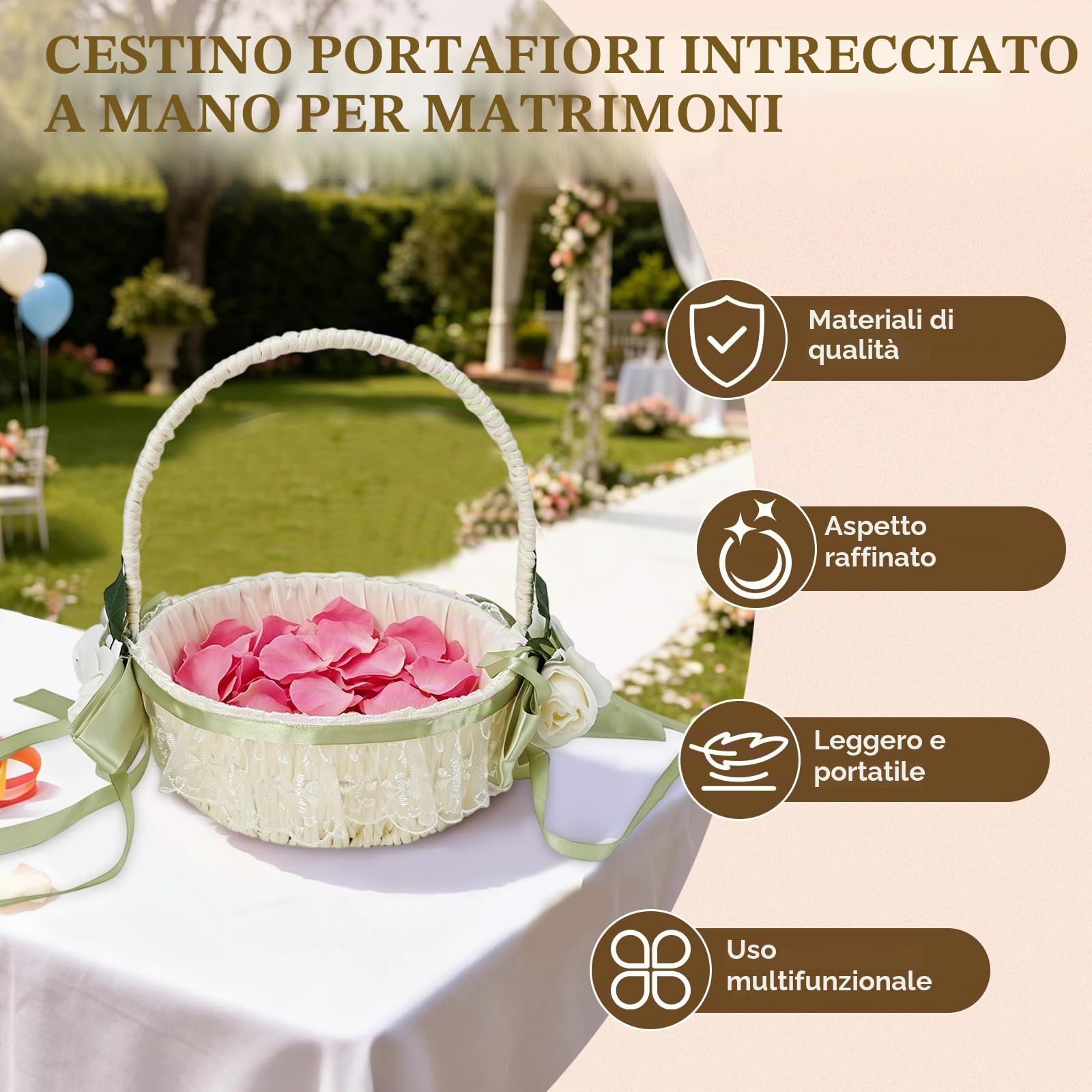 Cestini per ragazze di fiori per matrimonio, cesto di fiori per matrimoni intrecciati a mano, romantici ed eleganti, cesti per ragazze di fiori per matrimoni e decorazioni per la (5800)