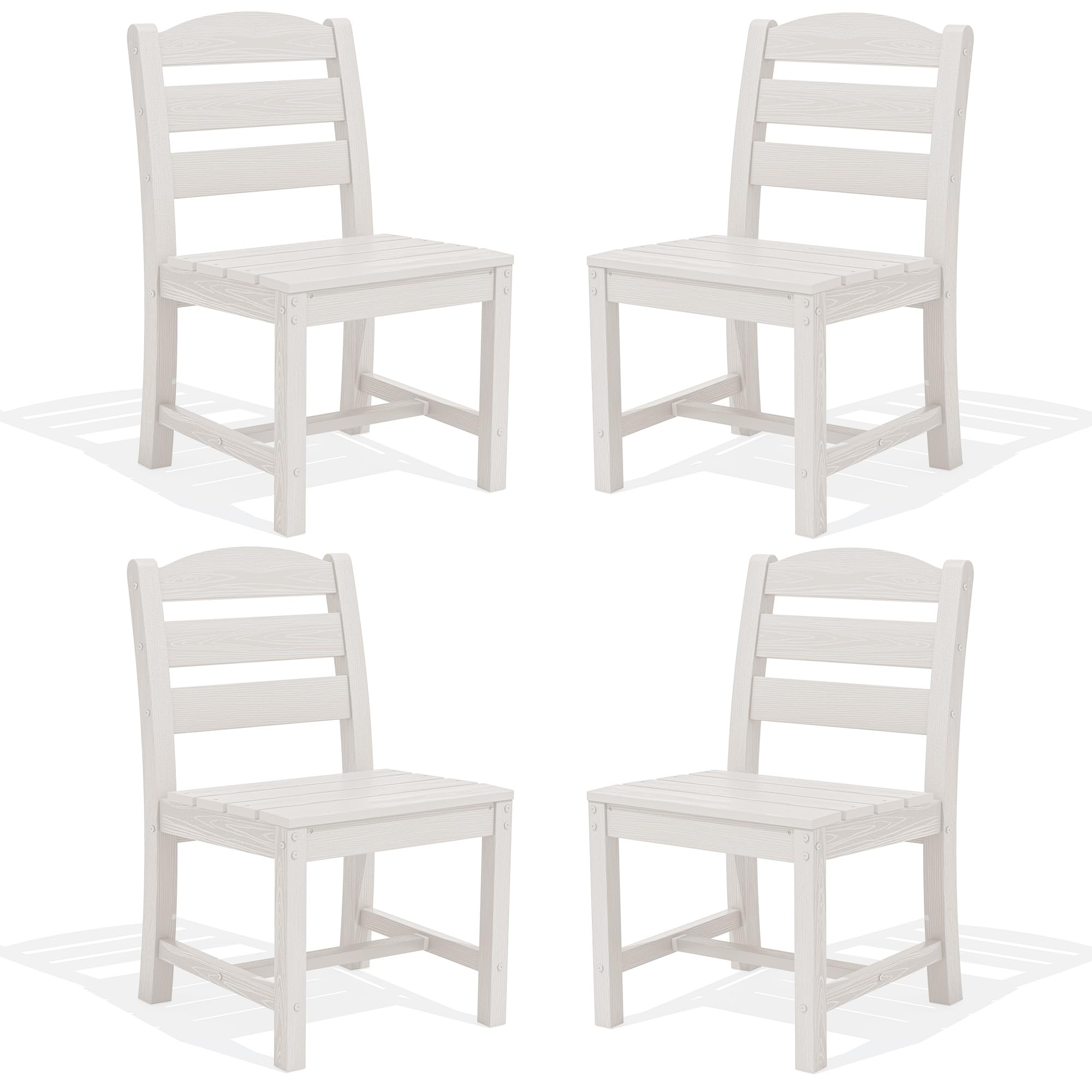 SERWALL Outdoor Armless Dining Chairs Set of 4, All-Weather HDPE Patio Chair with 19.7" Widened Seat, for Backyard, Garden, White
