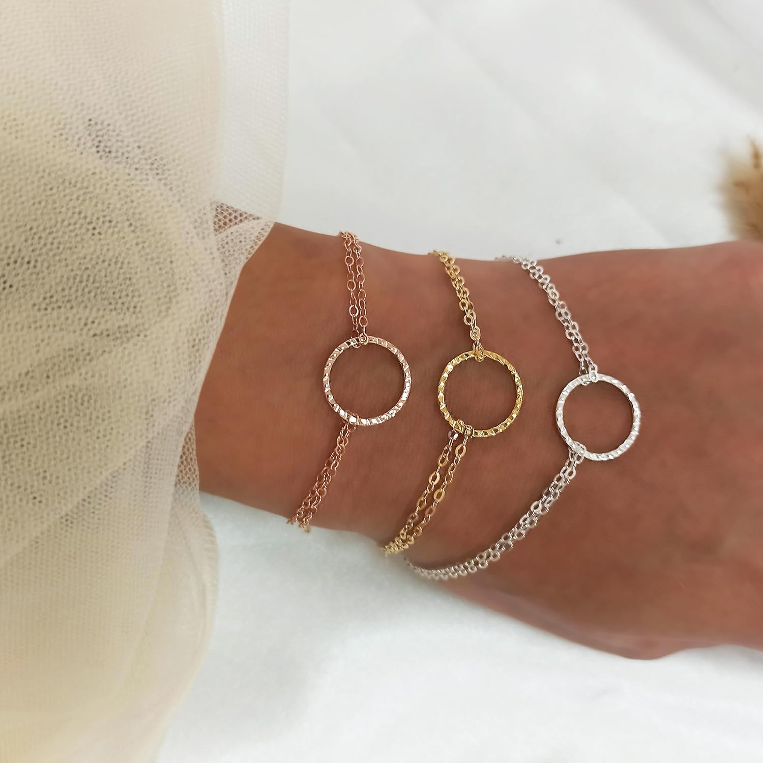 Gold Open Circle Bracelet – Delicate Double Chain, Sterling Silver or Gold Filled, 6.5–7.5” - Image 7