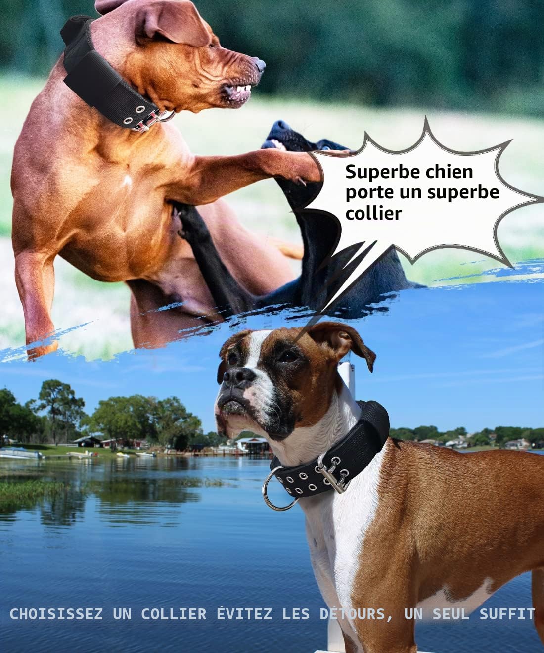 Collier pour Chiens de Grande Taille - Collier de 5 cm de Large avec poignée pour Races de Chiens Extra-Larges, Collier en Nylon néoprène rembourré et Souple pour Grands Chiens, Taille L, Noir