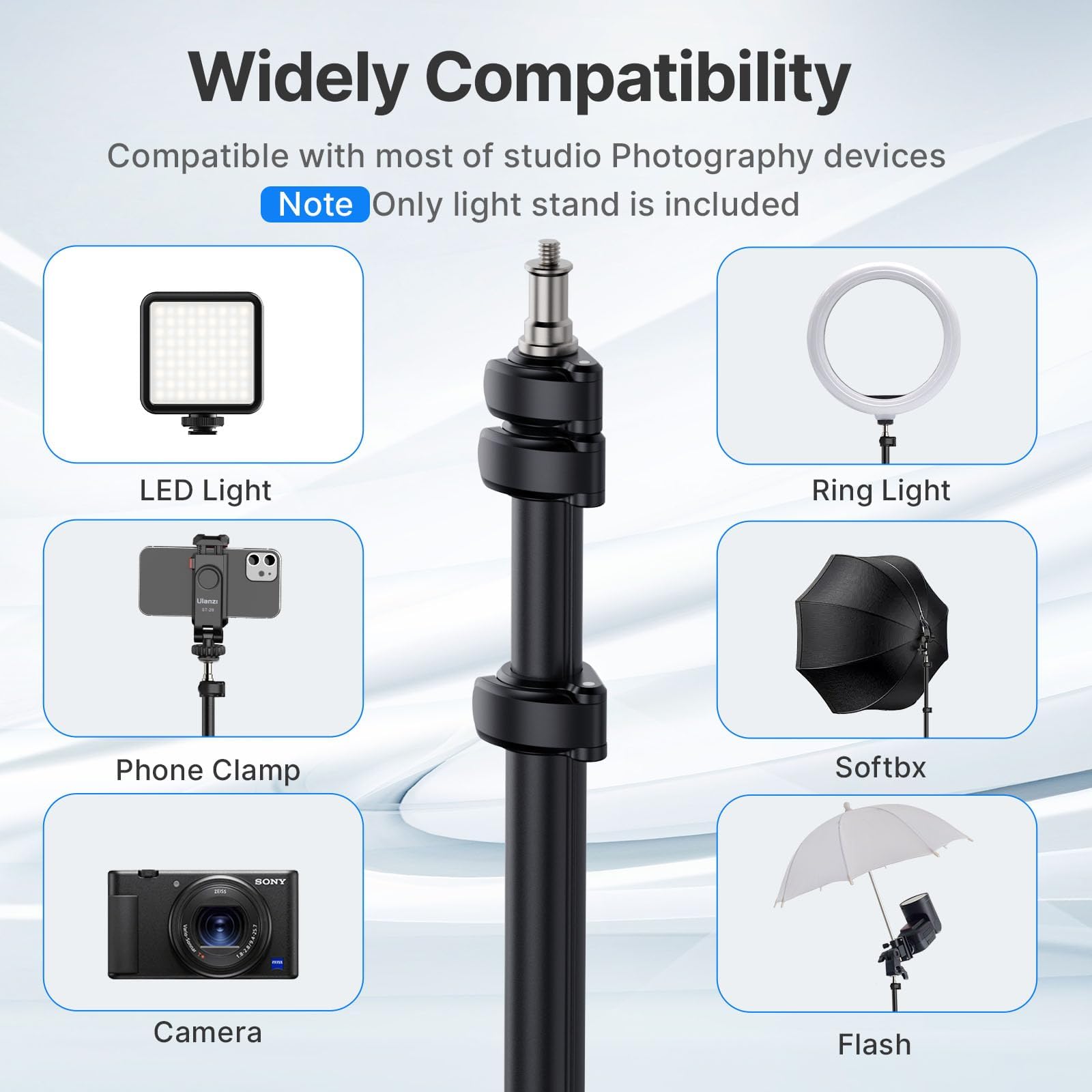 Ulanzi TT43 1.9m Trépied de Lampe en Aluminium, Support pour Appareil Photo et éclairage Vis 1/4" Trépied Pliant Réversible Charge 6kg Boîte à Lumière Anneau pour Studio Photographie Extérieure Flash