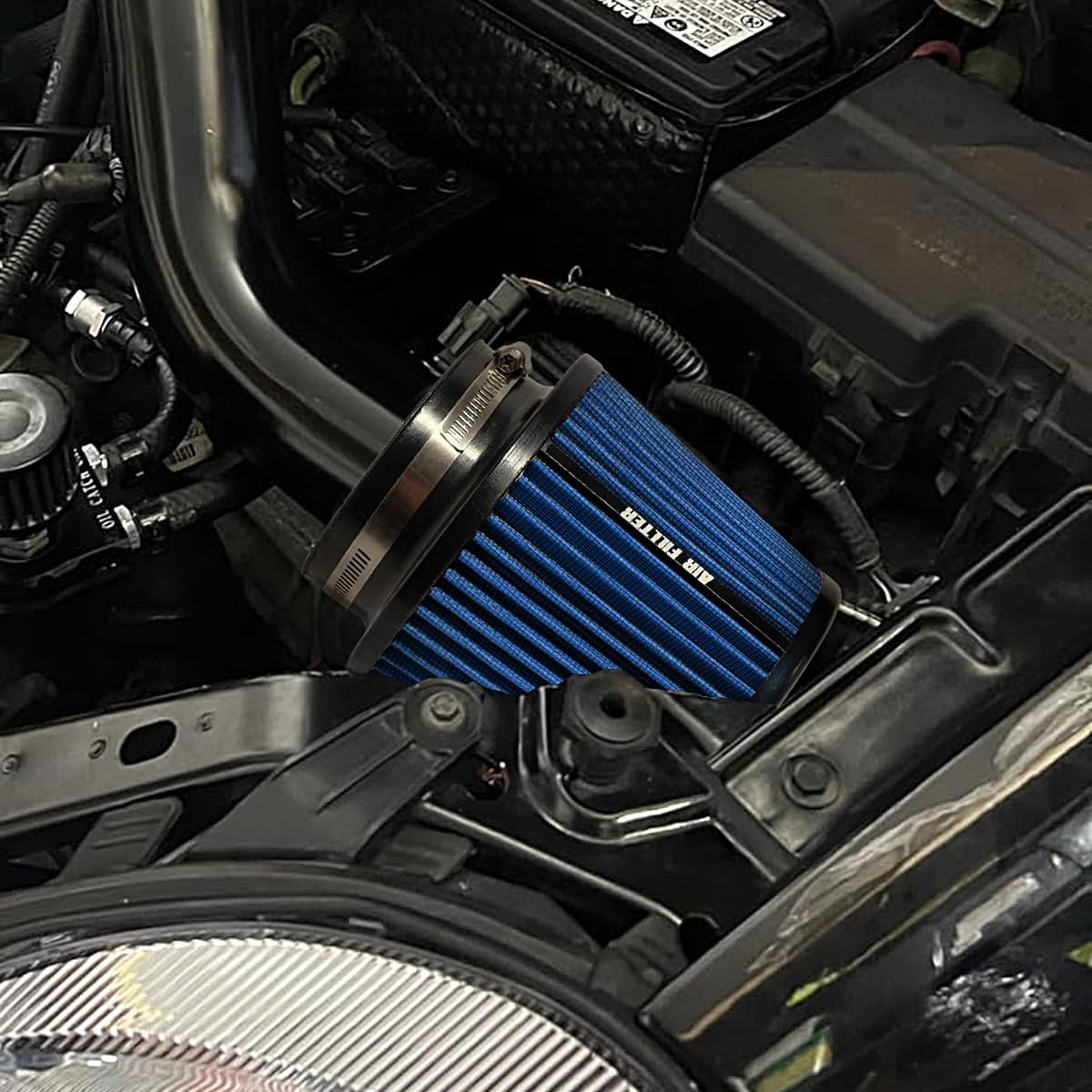3" 3.5" 4" Inlet Car Replacement Cold Air Intake Filter 76mm 89mm 102mm 3 Sizes in 1 High Flow Performance Cone Air Filter (Blue)