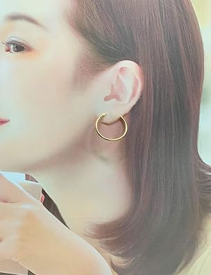 Amazon.co.jp: K18イエローゴールド パイプフープピアス 幅1mm