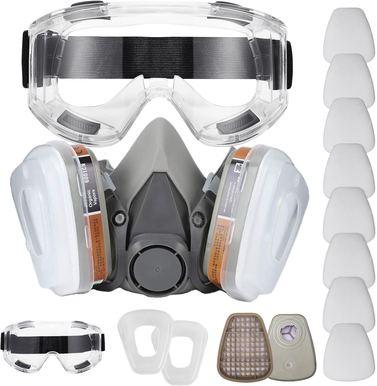 NC Reusable Face Cover Set with Gl for Gas, Painting, Dust, Machine Polishing, Organic Vapors with Filter Cotton, Staining,Car Spraying,Sanding &Cutting, DIY and Other Work Protection