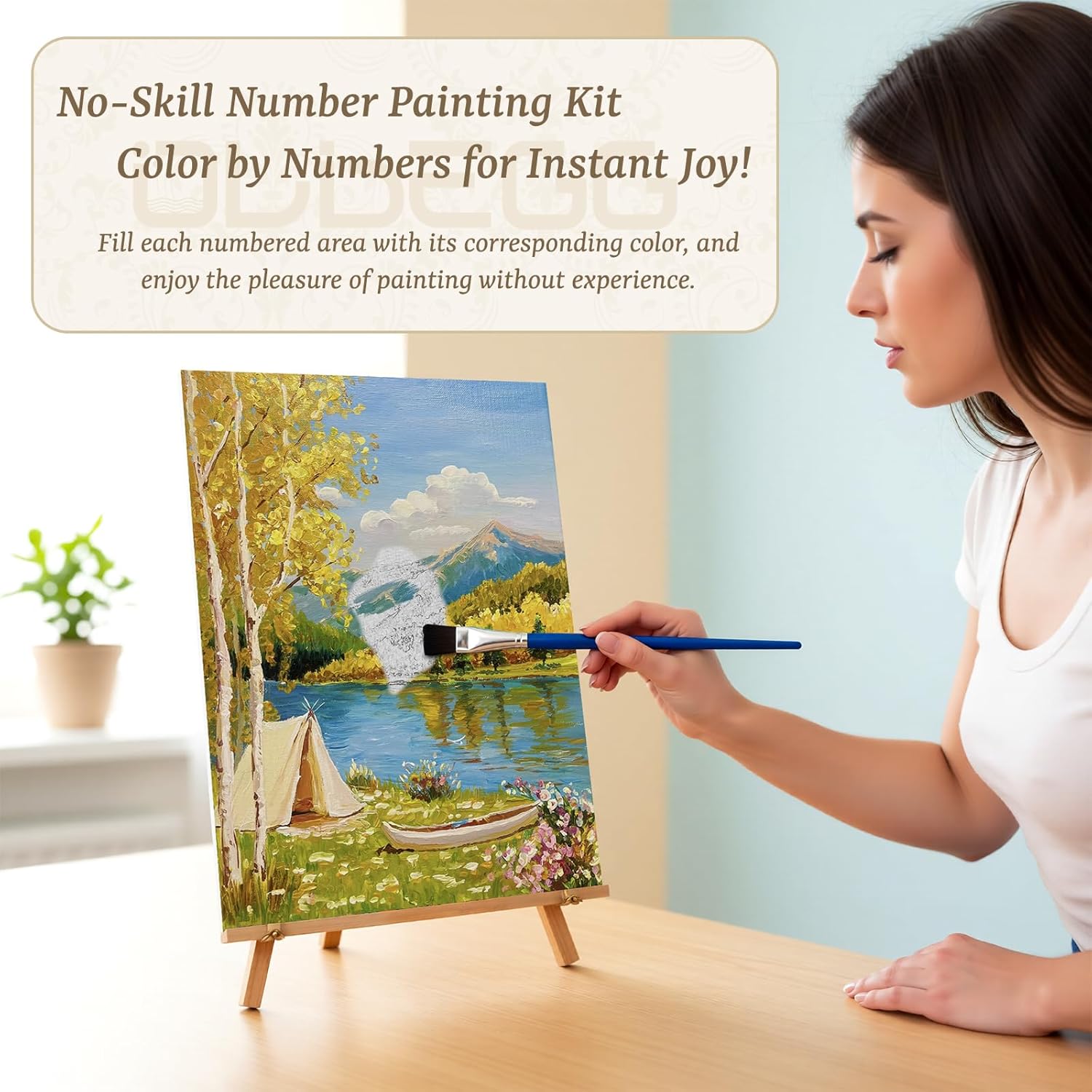 OLDEGG DIY Framed Paint by Numbers for Adults,Autumn Mountain Lake Landscape Themed Paint by Numbers Kit for Adults with Easel,Brushes & Acrylic Paints,Oil Painting Wall Art for Home Decor 12x16inch