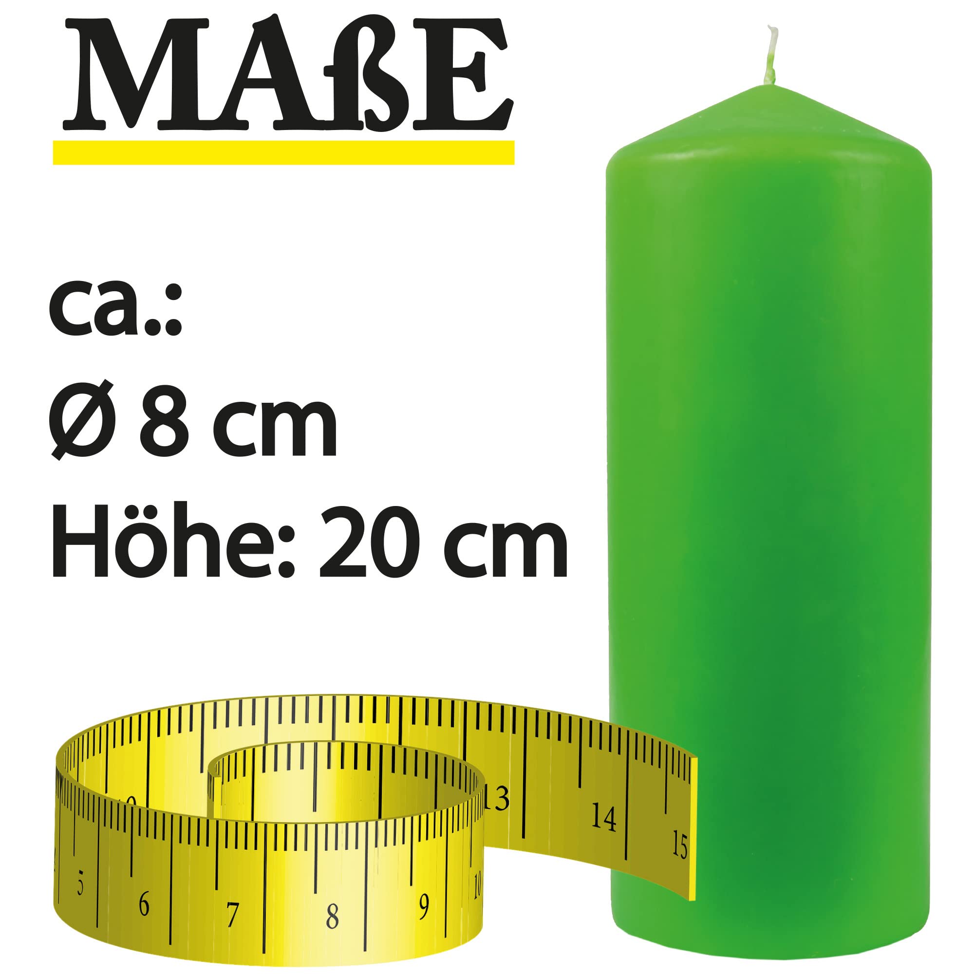 Candele a pilastro, diametro 8 cm x 20 cm, confezione da 6 pezzi, colore lime, lunga durata, prodotte in UE, candele a blocchi di cera