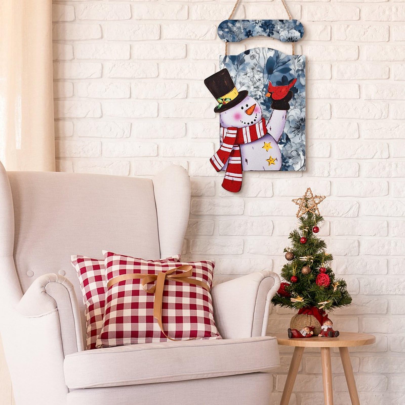 Bonhomme de neige de Noël en bois à suspendre pour décoration murale ou porte d'entrée, motif floral bleu turquoise, décoration de Noël pour sapin de Noël