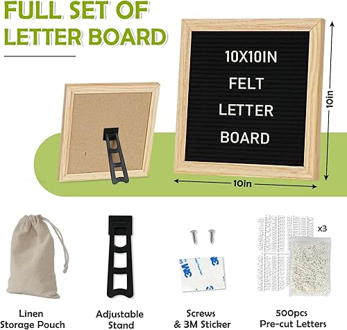 Miniatura 3 de 4 THOUGHT Tablero de Letras con 500 Letras Tablero de Letras de Fieltro de 10" x 10" con Soporte para Regreso a Clases Marco de Madera de Roble